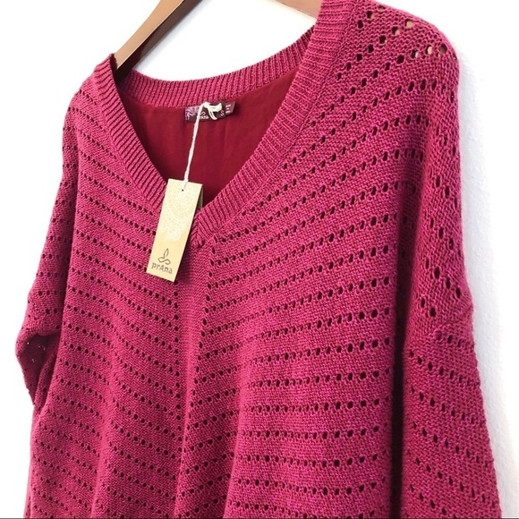 PRANA NWT Ellery Ruffle Hem Knit Pullover Sweater Size Small in Plum Red - Picture 5 of 12